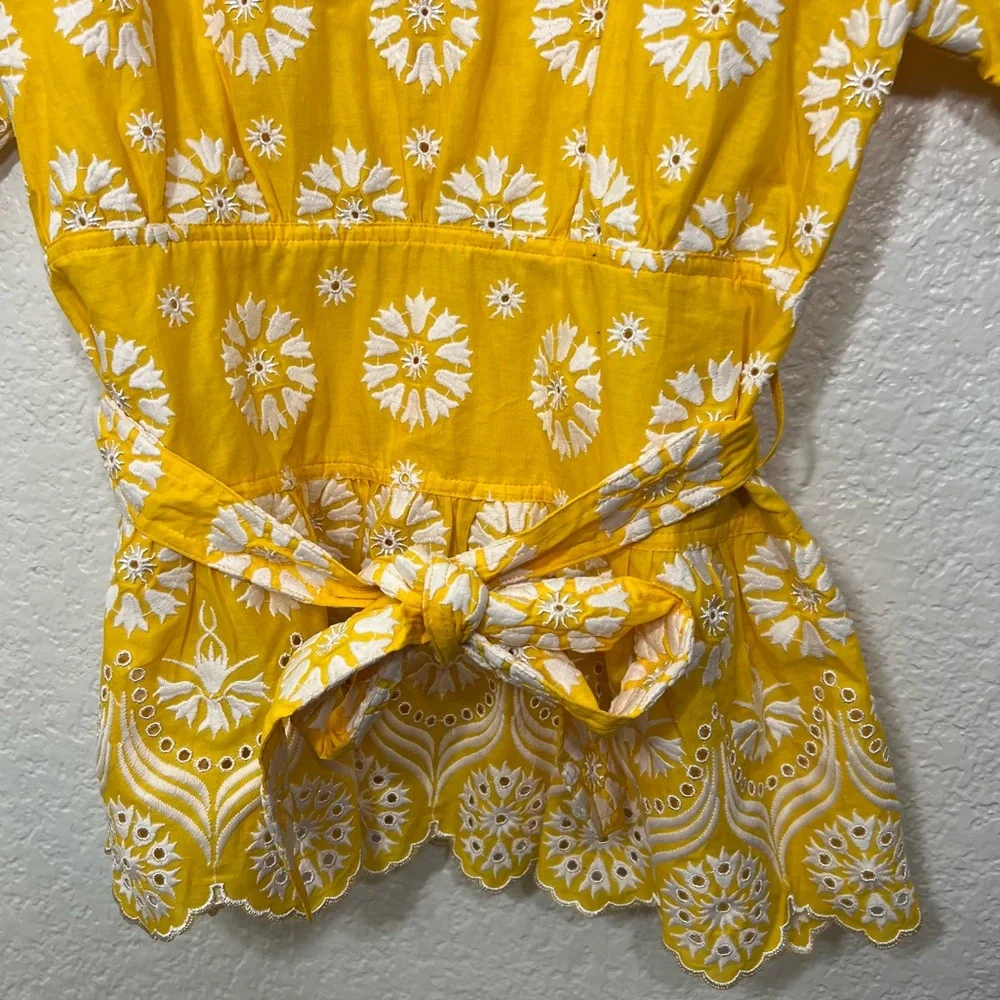 Tory Burch Embroidered Eyelet Ruffled Sunlight & New Ivory Top Blouse Yellow 4